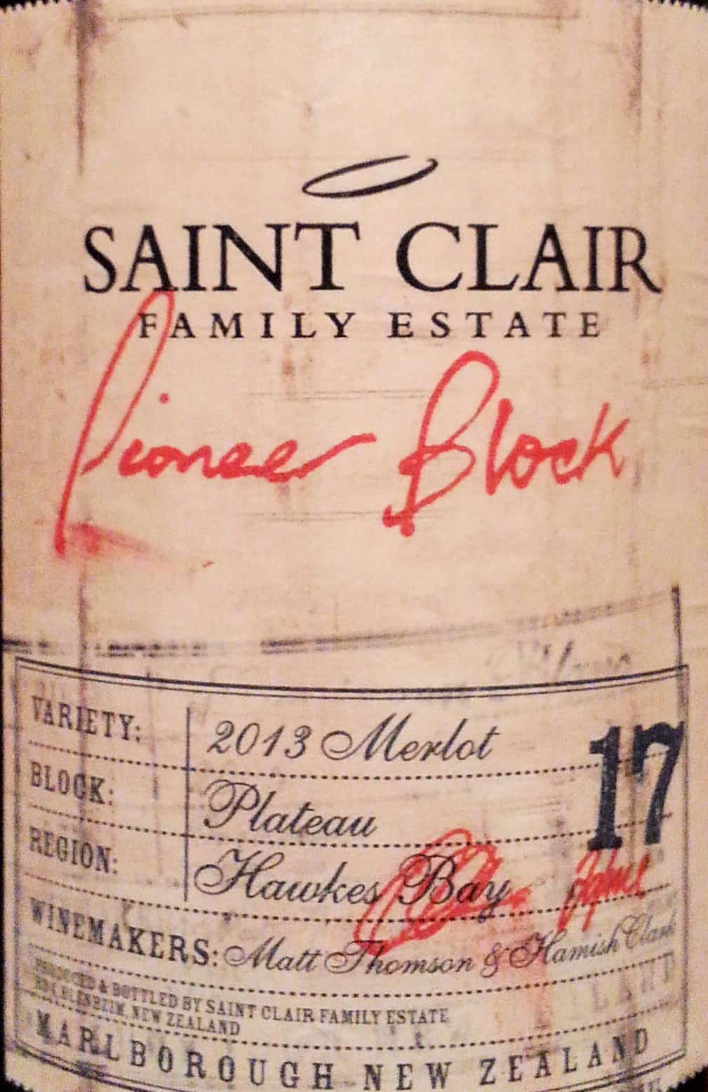 Saint Clair Pioneer Block 17 ‘Plateau’ Merlot 2013