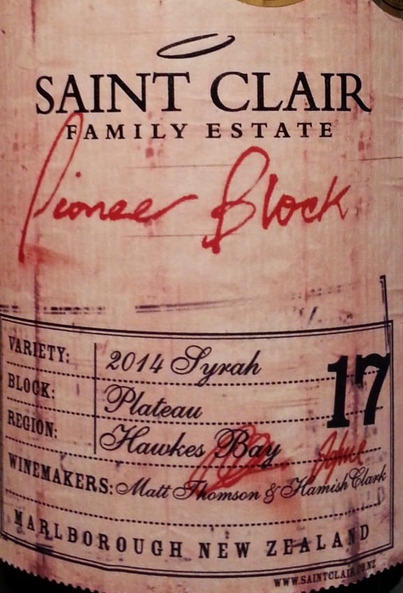 Saint Clair Family Estate Pioneer Block 17 Syrah 2014