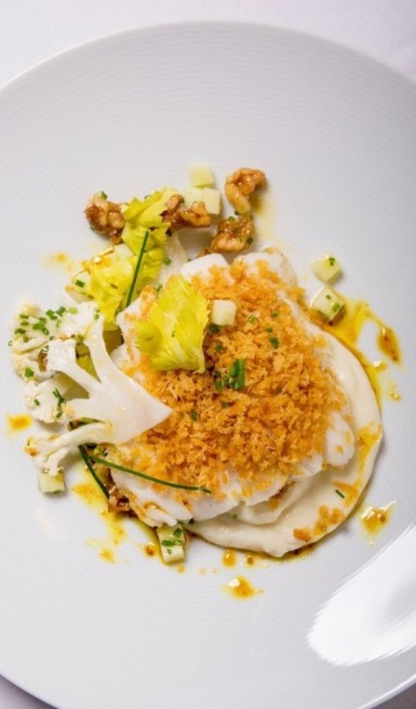 TURBOT FILLET with CARAMELISED CAULIFLOWER, GRAPES & WALNUTS